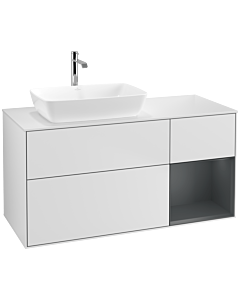 Villeroy und Boch Finion Waschtischunterschrank F811HGMT 120cm, Abdeckplatte white matt, Regale Midnight matt lacquer, White matt lacquer