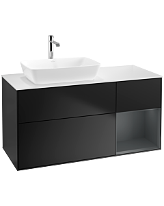 Villeroy und Boch Finion Villeroy und Boch F811HGPD 120cm, plaque de recouvrement blanc mat, étagères laqué mat minuit, laqué noir mat