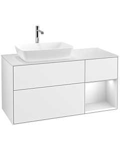 Villeroy und Boch Finion Villeroy und Boch F811MTGF 120cm, plaque de finition blanc mat, étagères laqué blanc mat, laqué blanc brillant