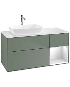 Villeroy und Boch Finion Villeroy und Boch F811MTGM 120cm, plaque de finition blanc mat, étagères laqué blanc mat, Olive Matt Lacquer