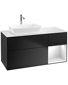Villeroy und Boch Finion Waschtischunterschrank F811MTPD 120cm, Abdeckplatte white matt, Regale White matt lacquer, Black matt lacquer