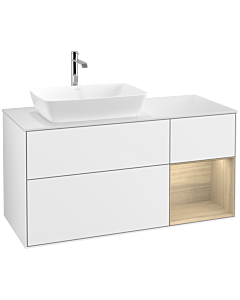 Villeroy und Boch Finion Waschtischunterschrank F811PCGF 120cm, Abdeckplatte white matt, Regale Oak Veneer, Glossy white lacquer