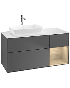Villeroy und Boch Finion Waschtischunterschrank F811PCGK 120cm, Abdeckplatte white matt, Regale Oak Veneer, Anthracite matt