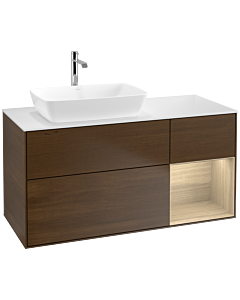Villeroy und Boch Finion Waschtischunterschrank F811PCGN 120cm, Abdeckplatte white matt, Regale Oak Veneer, Walnut veneer