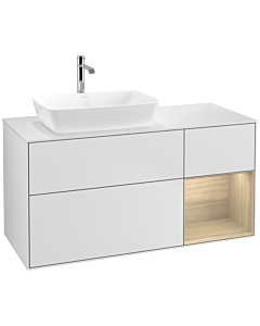 Villeroy und Boch Finion Waschtischunterschrank F811PCMT 120cm, Abdeckplatte white matt, Regale Oak Veneer, White matt lacquer