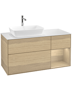 Villeroy und Boch Finion Waschtischunterschrank F811PCPC 120cm, Abdeckplatte white matt, Regale Oak Veneer, Oak Veneer