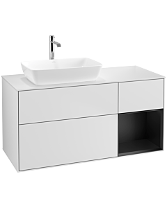 Villeroy und Boch Finion Waschtischunterschrank F811PDMT 120cm, Abdeckplatte white matt, Regale Black matt lacquer, White matt lacquer