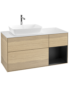 Villeroy und Boch Finion Waschtischunterschrank F811PDPC 120cm, Abdeckplatte white matt, Regale Black matt lacquer, Oak Veneer