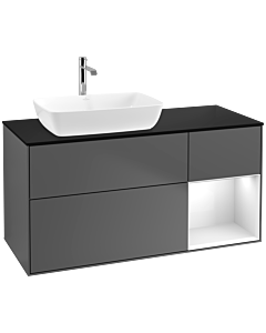 Villeroy und Boch Finion Waschtischunterschrank F812GFGK 120cm, Abdeckplatte black matt, Regale Glossy white lacquer, Anthracite matt