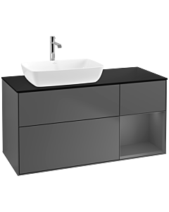 Villeroy und Boch Finion Villeroy und Boch F812GKGK 120cm, plaque de finition noir mat, étagères laqué anthracite mat, anthracite mat