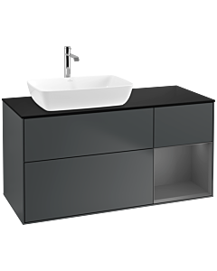 Villeroy und Boch Finion Waschtischunterschrank F812GKHG 120cm, Abdeckplatte black matt, Regale Anthracite matt lacquer, Midnight Blue Matt Lacquer