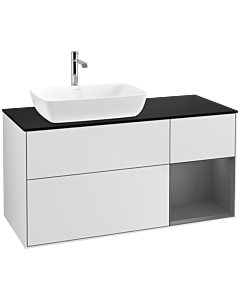 Villeroy und Boch Finion Villeroy und Boch F812GKMT 120cm, plaque de finition noir mat, étagères laqué anthracite mat, laqué blanc mat