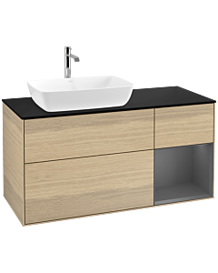 Villeroy und Boch Finion Waschtischunterschrank F812GKPC 120cm, Abdeckplatte black matt, Regale Anthracite matt lacquer, Oak Veneer