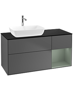 Villeroy und Boch Finion Waschtischunterschrank F812GMGK 120cm, Abdeckplatte black matt, Regale Olive matt lacquer, Anthracite matt