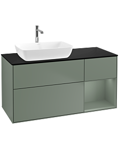 Villeroy und Boch Finion Waschtischunterschrank F812GMGM 120cm, Abdeckplatte black matt, Regale Olive matt lacquer, Olive Matt Lacquer