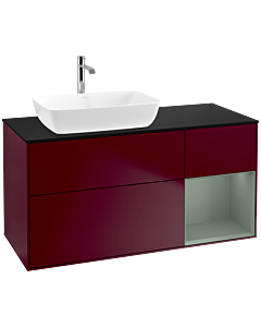 Villeroy und Boch Finion Villeroy und Boch F812GMHB 120cm, plaque de finition noir mat, étagères laqué mat olive, Peony Matt