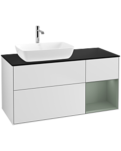 Villeroy und Boch Finion Villeroy und Boch F812GMMT 120cm, plaque de finition noir mat, étagères laqué mat olive, laqué mat blanc