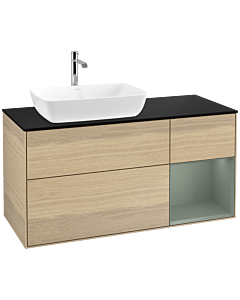 Villeroy und Boch Finion Waschtischunterschrank F812GMPC 120cm, Abdeckplatte black matt, Regale Olive matt lacquer, Oak Veneer