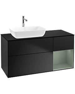 Villeroy und Boch Finion Waschtischunterschrank F812GMPD 120cm, Abdeckplatte black matt, Regale Olive matt lacquer, Black matt lacquer