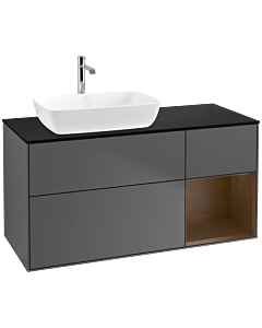Villeroy und Boch Finion Waschtischunterschrank F812GNGK 120cm, Abdeckplatte black matt, Regale Walnut Veneer, Anthracite matt