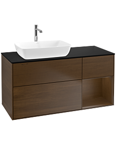 Villeroy und Boch Finion Waschtischunterschrank F812GNGN 120cm, Abdeckplatte black matt, Regale Walnut Veneer, Walnut veneer