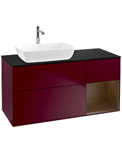 Villeroy und Boch Finion Waschtischunterschrank F812GNHB 120cm, Abdeckplatte black matt, Regale Walnut Veneer, Peony Matt
