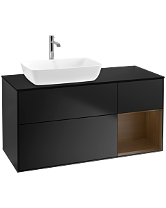 Villeroy und Boch Finion Waschtischunterschrank F812GNPD 120cm, Abdeckplatte black matt, Regale Walnut Veneer, Black matt lacquer