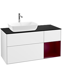 Villeroy und Boch Finion Villeroy und Boch Finion F812HBGF 120cm, cover plate black matt, shelves Peony matt lacquer, glossy white lacquer