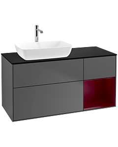 Villeroy und Boch Finion Villeroy und Boch F812HBGK 120cm, plaque de finition noir mat, étagères Peony laqué mat, anthracite mat