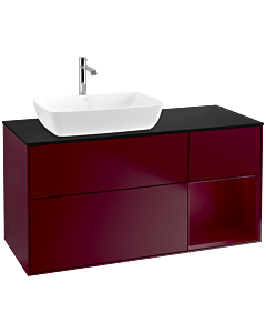 Villeroy und Boch Finion Waschtischunterschrank F812HBHB 120cm, Abdeckplatte black matt, Regale Peony matt lacquer, Peony Matt