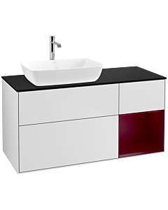 Villeroy und Boch Finion Waschtischunterschrank F812HBMT 120cm, Abdeckplatte black matt, Regale Peony matt lacquer, White matt lacquer