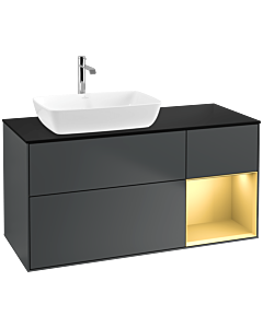 Villeroy und Boch Finion Waschtischunterschrank F812HFHG 120cm, Abdeckplatte black matt, Regale Gold matt lacquer, Midnight Blue Matt Lacquer