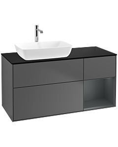Villeroy und Boch Finion Waschtischunterschrank F812HGGK 120cm, Abdeckplatte black matt, Regale Midnight matt lacquer, Anthracite matt