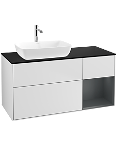 Villeroy und Boch Finion Waschtischunterschrank F812HGMT 120cm, Abdeckplatte black matt, Regale Midnight matt lacquer, White matt lacquer