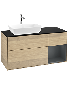 Villeroy und Boch Finion Villeroy und Boch F812HGPC 120cm, plaque de finition noir mat, étagères laqué mat minuit, Oak Veneer