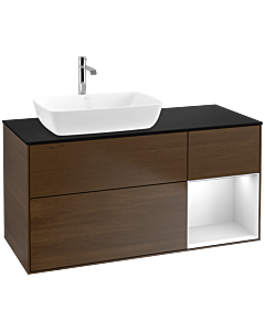 Villeroy und Boch Finion Villeroy und Boch Finion F812MTGN 120cm, cover plate black matt, shelves white matt lacquer, walnut veneer