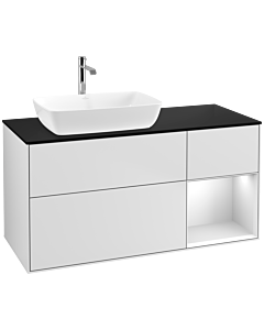 Villeroy und Boch Finion Waschtischunterschrank F812MTMT 120cm, Abdeckplatte black matt, Regale White matt lacquer, White matt lacquer