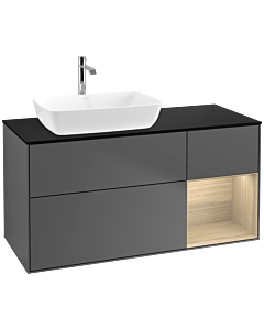 Villeroy und Boch Finion Waschtischunterschrank F812PCGK 120cm, Abdeckplatte black matt, Regale Oak Veneer, Anthracite matt