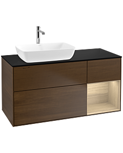 Villeroy und Boch Finion Waschtischunterschrank F812PCGN 120cm, Abdeckplatte black matt, Regale Oak Veneer, Walnut veneer