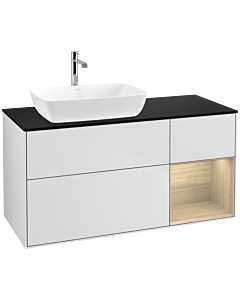 Villeroy und Boch Finion Waschtischunterschrank F812PCMT 120cm, Abdeckplatte black matt, Regale Oak Veneer, White matt lacquer