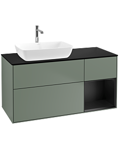 Villeroy und Boch Finion Waschtischunterschrank F812PDGM 120cm, Abdeckplatte black matt, Regale Black matt lacquer, Olive Matt Lacquer