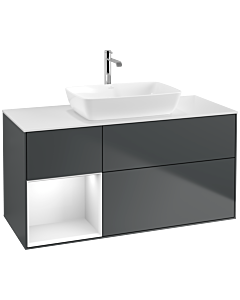 Villeroy und Boch Finion Villeroy und Boch F821GFHG 120cm, plaque de finition blanc mat, étagères laqué blanc brillant, Midnight Blue Matt Lacquer