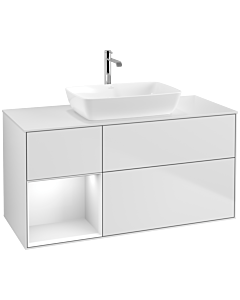 Villeroy und Boch Finion Villeroy und Boch F821GFMT 120cm, couvercle blanc mat, étagères laqué blanc brillant, laqué blanc mat