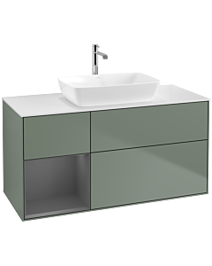 Villeroy und Boch Finion Villeroy und Boch F821GKGM 120cm, plaque de finition blanc mat, étagères laqué anthracite mat, Olive Matt Lacquer