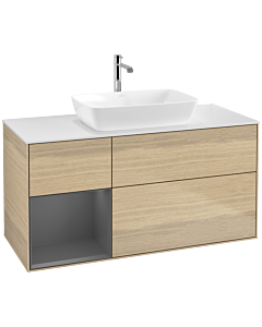 Villeroy und Boch Finion Waschtischunterschrank F821GKPC 120cm, Abdeckplatte white matt, Regale Anthracite matt lacquer, Oak Veneer