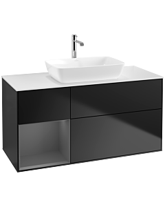 Villeroy und Boch Finion Villeroy und Boch F821GKPD 120cm, plaque de finition blanc mat, étagères laqué anthracite mat, laqué noir mat