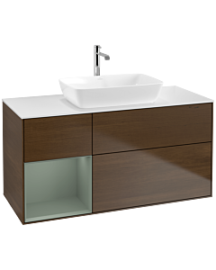 Villeroy und Boch Finion Villeroy und Boch F821GMGN 120cm, plateau blanc mat, étagères laqué mat, placage noyer