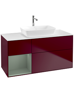 Villeroy und Boch Finion Waschtischunterschrank F821GMHB 120cm, Abdeckplatte white matt, Regale Olive matt lacquer, Peony Matt