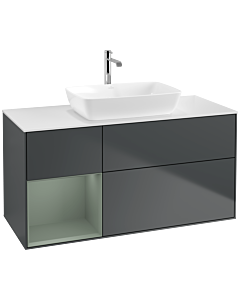 Villeroy und Boch Finion Waschtischunterschrank F821GMHG 120cm, Abdeckplatte white matt, Regale Olive matt lacquer, Midnight Blue Matt Lacquer