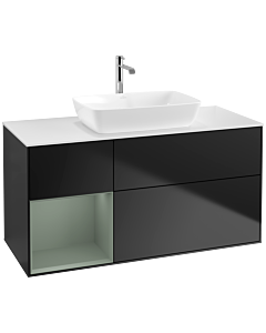 Villeroy und Boch Finion Villeroy und Boch F821GMPD 120cm, plaque de recouvrement blanc mat, étagères laqué mat olive, laqué mat noir